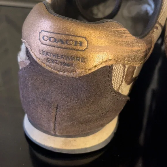 Coach leatherware sneakers leather suede brown tan gold logo - Picture 8 of 16